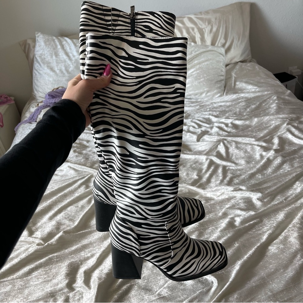 Zebra knee high boots